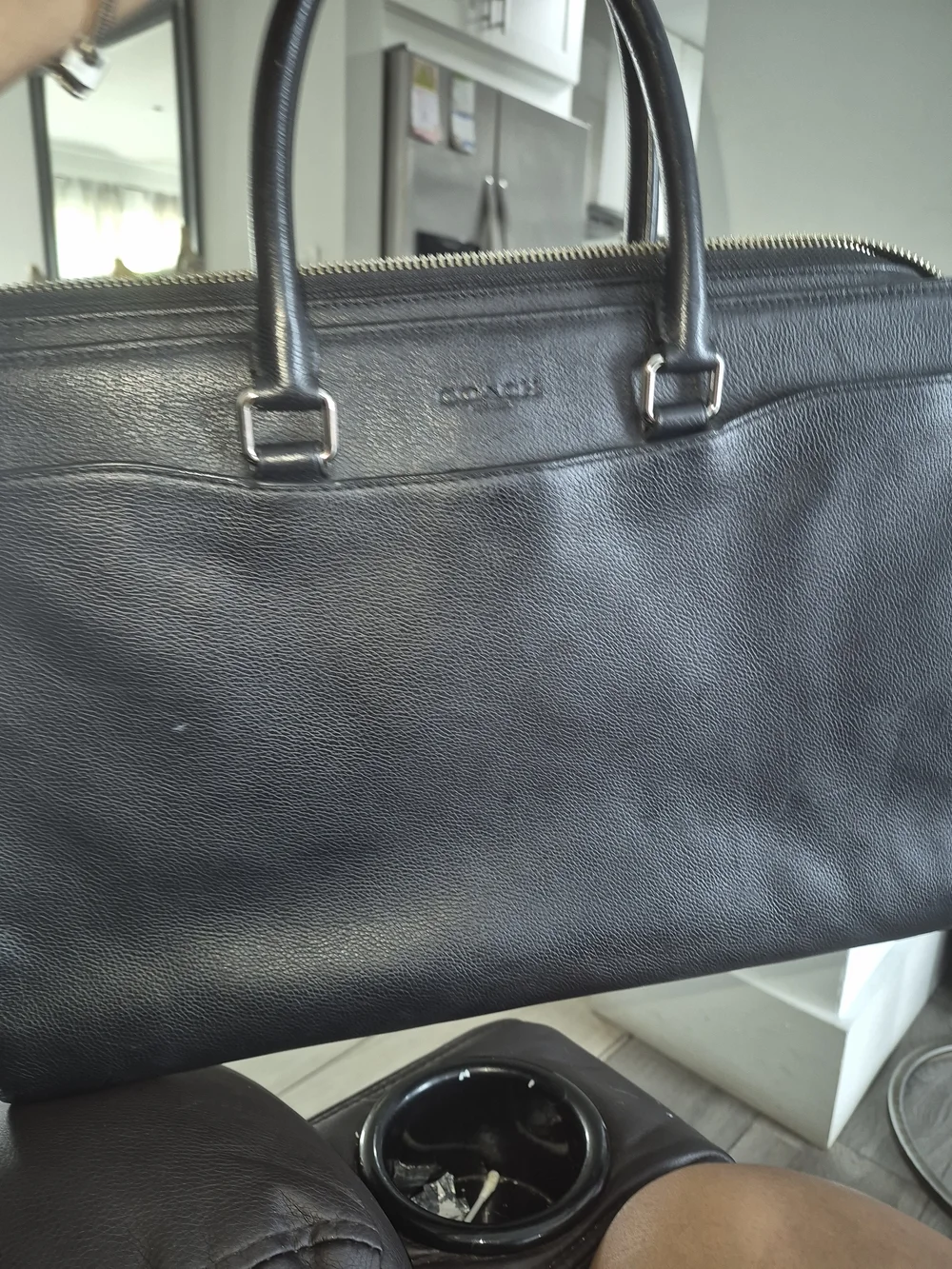 Coach Black Pebbled Leather Work Briefcase with Silver-Tone Hardware